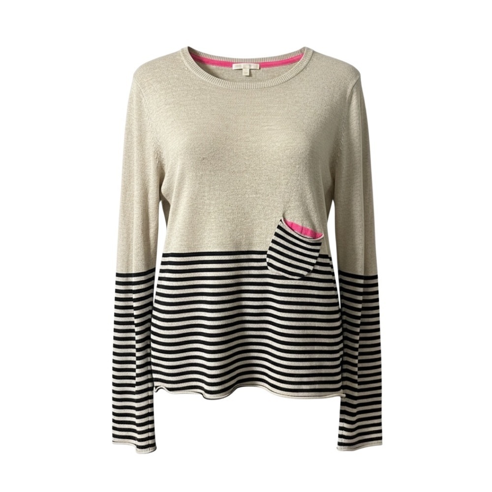 Lisa Todd Striped Linen Cotton Blend Crewneck Sweater